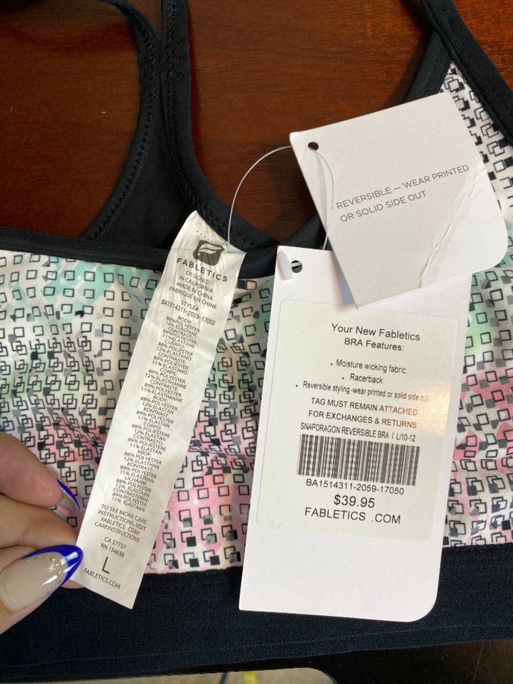 NWT Fabletics Snapdragon Reversible Racerback Sports Bra Size L - Picture 2 of 5